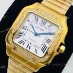 BV Factory 1:1 Replica Ladies Cartier Santos De Cartier All Gold Diamond Watch